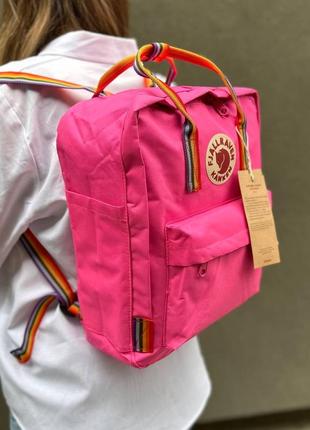 Яркий розовый рюкзак kanken classic 16 l с радужными ручками. портфель канкен7 фото