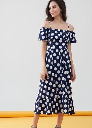 Женский длинный сарафан синий в белый горошек evolution размер 38 (м)