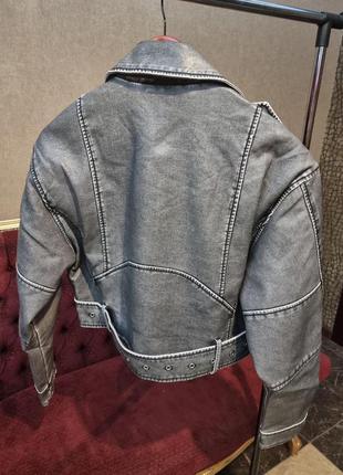 Вкорочена вінтажна косуха  в стилі zara шкіряна куртка сіра потерта6 фото