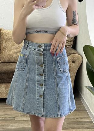 Винтажная джинсовая юбка на пуговицах1 фото