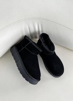 Стильные черные женские угги на толстой подошве, зимовые, замшевые/замша-женская обувь на зиму 2023-20244 фото
