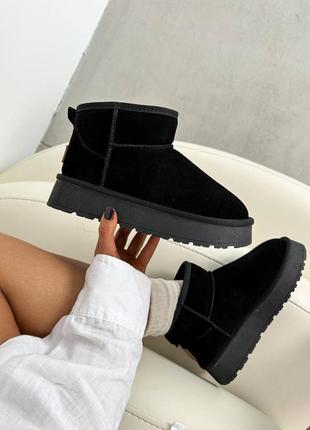 Стильные черные женские угги на толстой подошве, зимовые, замшевые/замша-женская обувь на зиму 2023-20241 фото