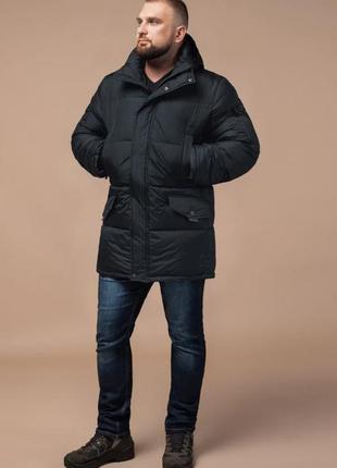 Удобная мужская куртка большого размера зимняя чёрная синяя модель 32843 фото