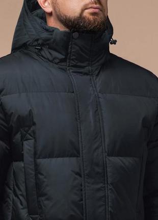 Удобная мужская куртка большого размера зимняя чёрная синяя модель 32845 фото