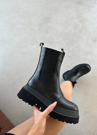 Трендовые черные женские ботинки,челси осенние,зимние,на високой подошве, кожаные/кожа-женская обувь5 фото