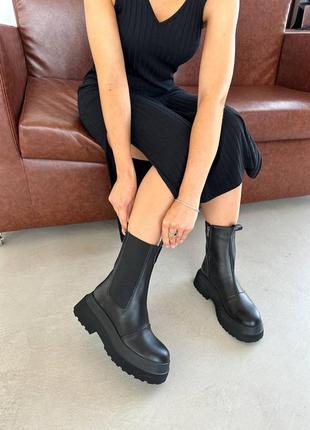 Трендовые черные женские ботинки,челси осенние,зимние,на високой подошве, кожаные/кожа-женская обувь6 фото