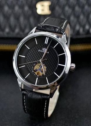 Оригінальні годинники механічні чоловічі forsining срібло, чорний