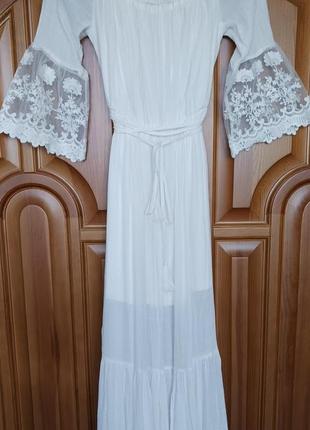 Праздничное свадебное белое длинное платье м2 фото