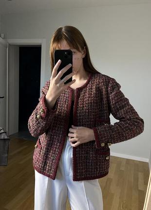 Винтажный твидовый жакет пиджак