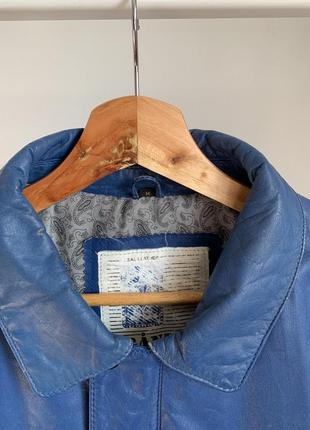 Синій шкіряний бомбер. шкіряна синя куртка branded made in korea5 фото