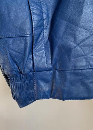 Синій шкіряний бомбер. шкіряна синя куртка branded made in korea9 фото