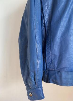 Синій шкіряний бомбер. шкіряна синя куртка branded made in korea7 фото