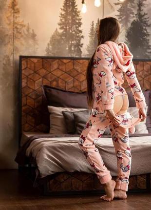 Попожама женская пижама комбинезон теплая пижама с карманом вырезом на попе кигуруме для взрослых4 фото