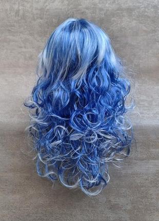 Парик синий с белим карнавальный с длинными волосами6 фото