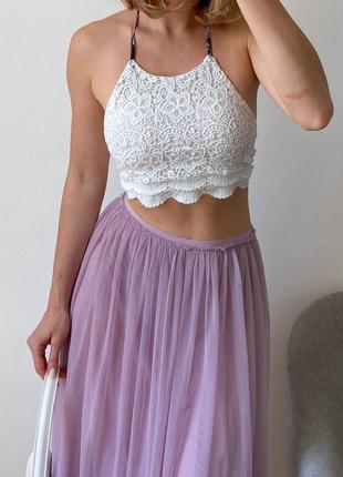 Фатиновая юбка миди лавандового цвета10 фото