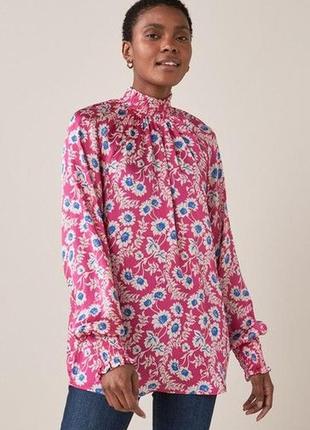 Красивая сатиновая блузка next с цветочным принтом. размер uk12eur40.1 фото