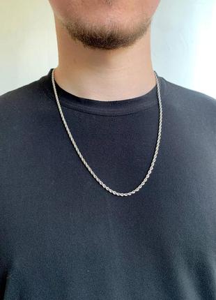 Мужская цепочка 60см* 0,3см из нержавеющей стали веревка stainless steel, цвет серебро