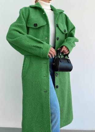 6 🎨! шикарне жіноче пальто шерсть букле трава зелене женское3 фото