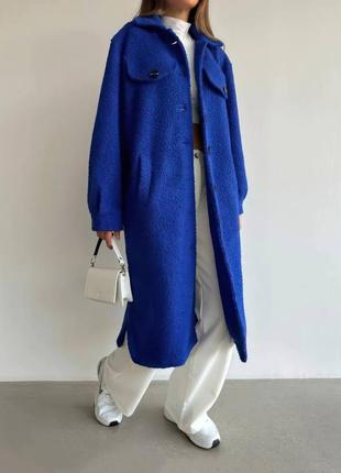 6 🎨! шикарное женское пальто шерсть букле синее синее синее электричество3 фото