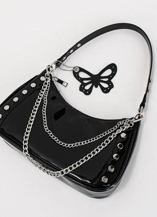 Женская лаковая сумочка багет черная3 фото