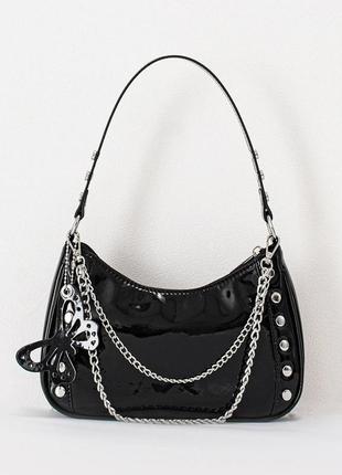 Женская лаковая сумочка багет черная2 фото