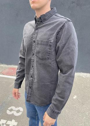 Джинсовка джинсовая рубашка мужская серая турция / джинсовая куртка сорочка курточка чоловіча сіра2 фото