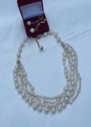 Ожерелье,серьги,натуральный жемчуг2 фото