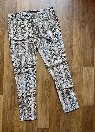 Классные коричневые брюки штаны джинсы принт zara