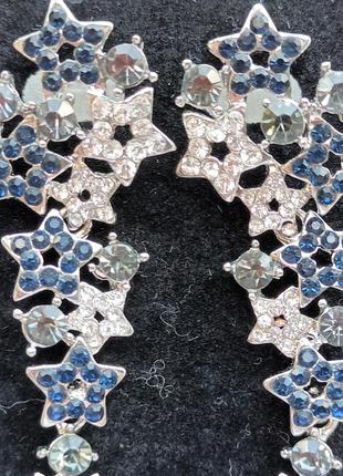 Роскошные крупные серьги сережки звездный каскад, италия, цвет серебро6 фото