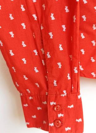 🍁  •~ яскрава сорочка з принт кролики зайці xs °~•  🍁 блузка помаранчева малюнок3 фото