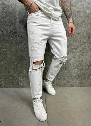 Чоловічі джинси рвані стильні білі