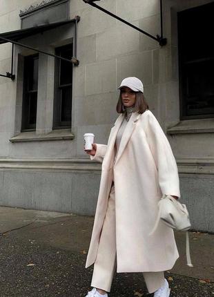 🎨4 цвета! шикарное женское пальто кашемировое оверсайз с поясом молочный молочный женский кашемировый2 фото