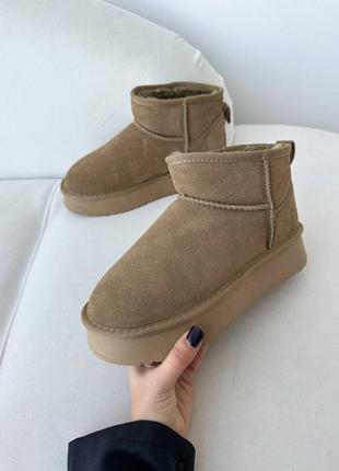 Ultra mini uggs короткие угги из натуральной замши🤎 на высокой подошве)