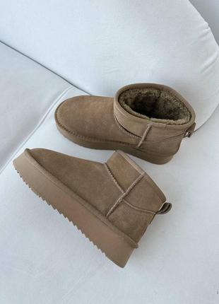 Ultra mini uggs короткие угги из натуральной замши🤎 на высокой подошве)4 фото