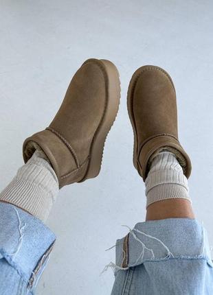 Ultra mini uggs короткие угги из натуральной замши🤎 на высокой подошве)10 фото