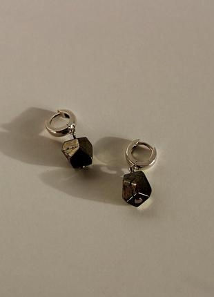 Сережки onyx срібні з піритом2 фото