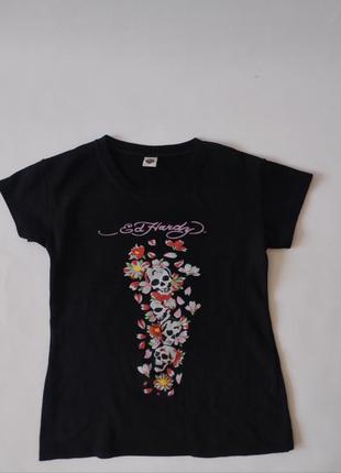Жіноча чорна стильна футболка "ed hardy" / розмір s/m / торг можливий