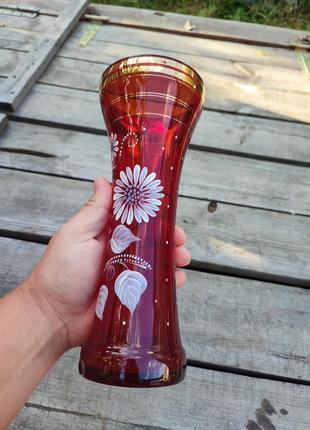 Красивая ваза для цветов роспись по стеклу ручной работы сср