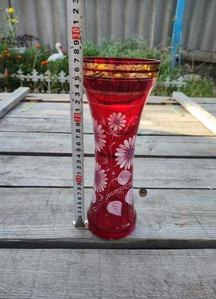 Красивая ваза для цветов роспись по стеклу ручной работы сср