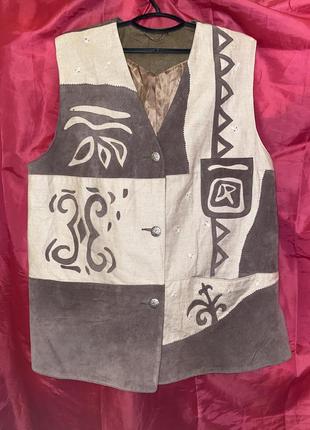 Жилет кожа натуральная кожа+топ или футболка в подарок