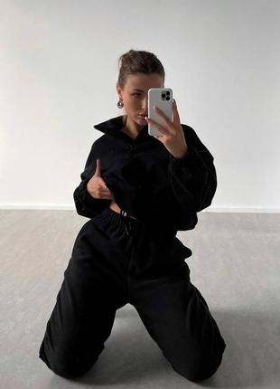 Женский теплый флисовый спортивный костюм черный свитшот + штаны джоггеры полар флис2 фото