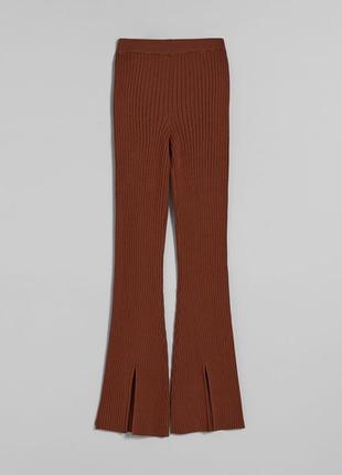 Брюки штаны палаццо клеш широкие прямые в рубчик базовые вязаные плотные плотные с разрезом снизу стильные тренд