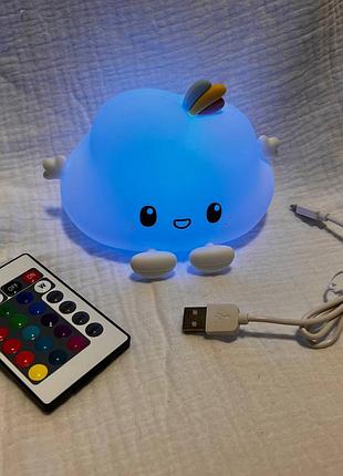 Детский светильник ночник силиконовый облачко с пультом управления