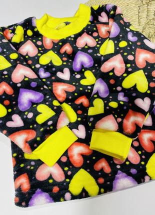 Піжама (світшот + штани) для дівчаток гном махрова сердечка 98 см чорний4 фото