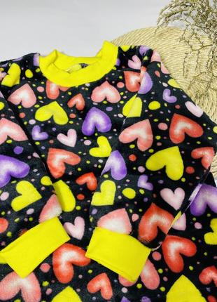 Піжама (світшот + штани) для дівчаток гном махрова сердечка 98 см чорний6 фото