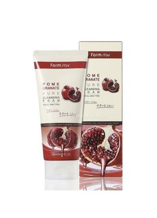 Регенеруюча пінка для вмивання із екстрактом гранату farm stay pure cleansing foam pomegranate 180ml