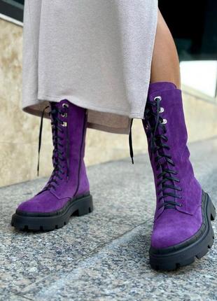 Екслюзивні чоботи з італійської шкіри та замші жіночі3 фото