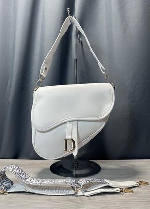 Сумка белая женская в стиле christian dior седло сумка маленькая кристиан диор кросс-боди1 фото