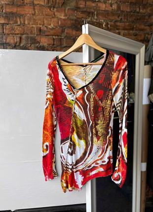 Desigual women's vintage multicolor long sleeve avant garde tunic shirt женская, винтажная туника, лонгслив, кофта