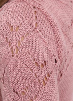 Свитер женский вязаный из турецкой пряжи, полу шерстяной, с поясом, однотонный, розовый2 фото